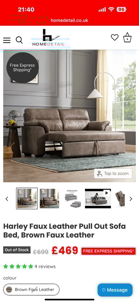 Faux Leather Sofa Bed “Nearly New”