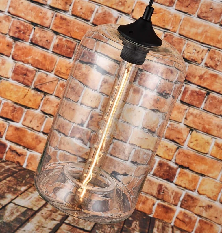 GLASS PENDANT LIGHT Hanging Ceiling Transparent Cylinder industrial modern retro
