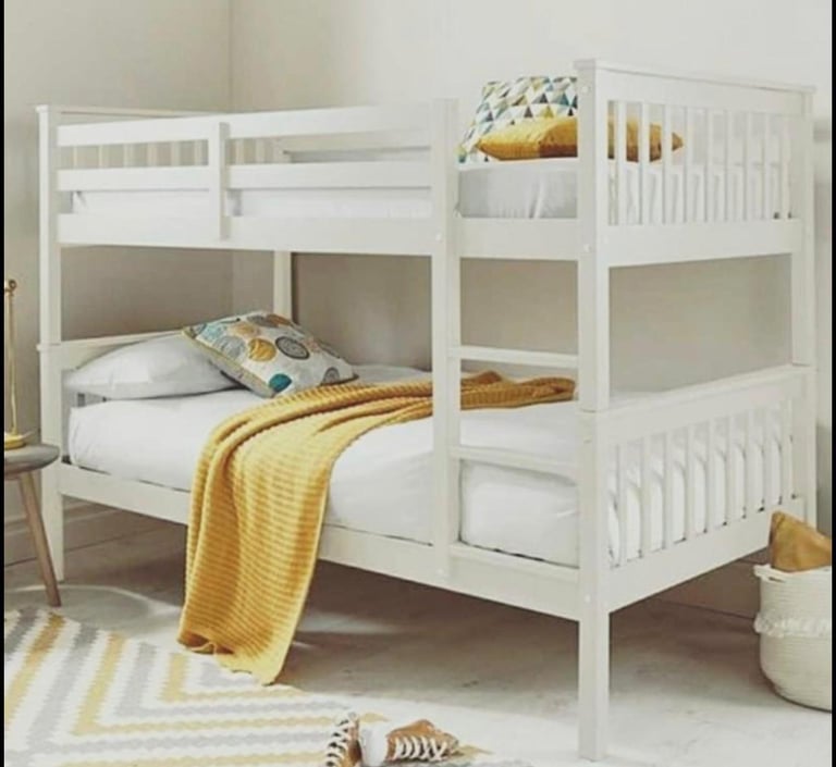 BRAND NEW WHITE WOODEN PINE OAK METAL SINGLE WOOD BUNK BED FRAME WITH MATTRESS SALE SAME DAY