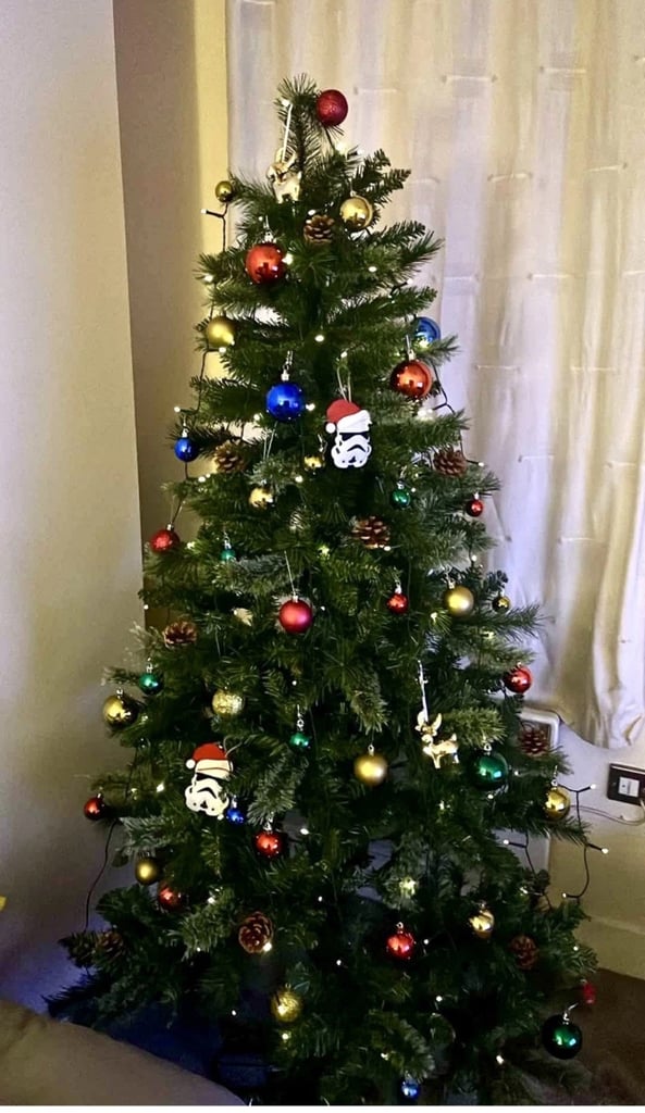 image for 6FT GREEN MIXED CASHMERE TREE with Lights and Decorations Artificial Xmas Tree