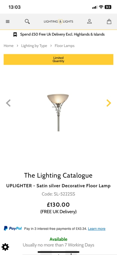 Tall chrome lamp with frosted glass shade 