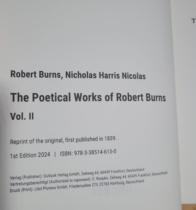 The Poetical Works of Robert Burns: Vol. II by Nicholas Harris Nicolas Hardcover Like New b5