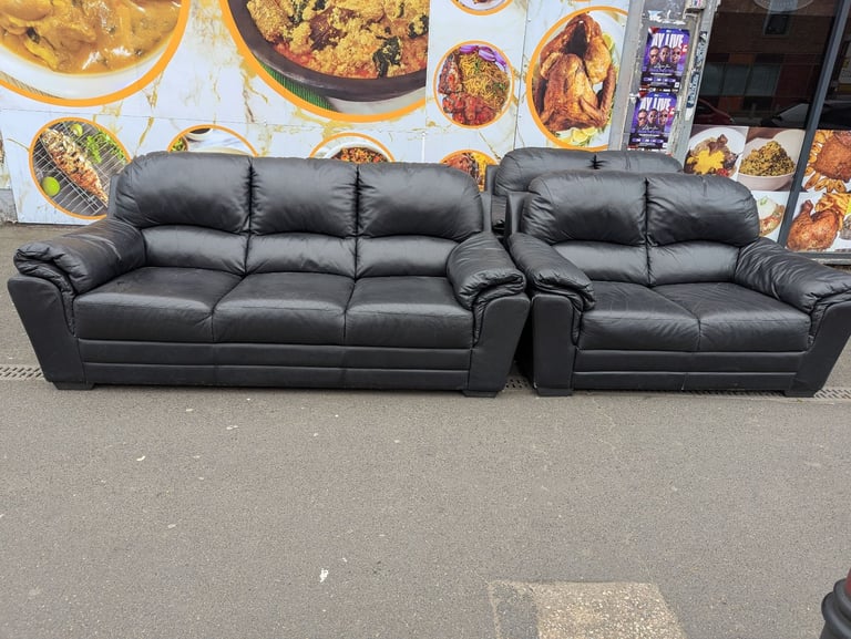 image for Black leather 3 and 2 seater 