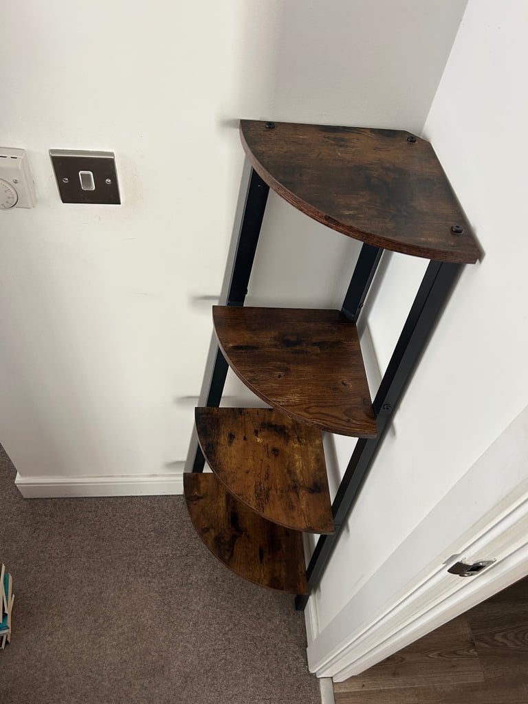 Elaina Rustic Wooden Corner Shelving Unit In Vintage Pine 