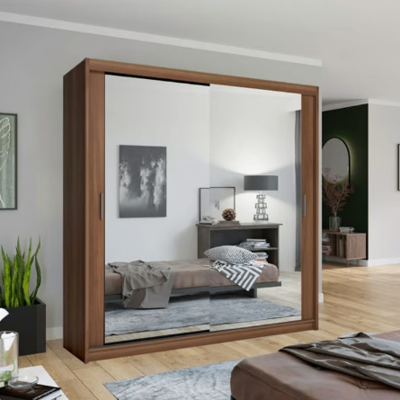 Brand New - Chicago Mirror Sliding Door Wardrobe - Walnut - SAME/NEXT DAY DELIVERY