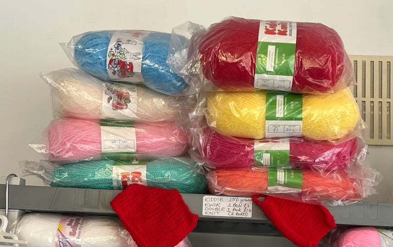 Knitting yarn, haberdashery, buttons