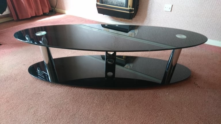 Black Glass & Chrome Effect Large TV Stand
