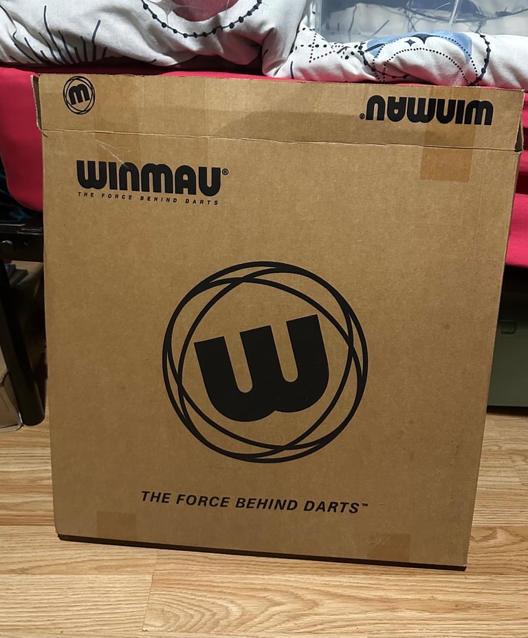 (Brand New) WINMAU Michael Van Gerwen MVG Dartboard With Cabinet, Darts and Accessories