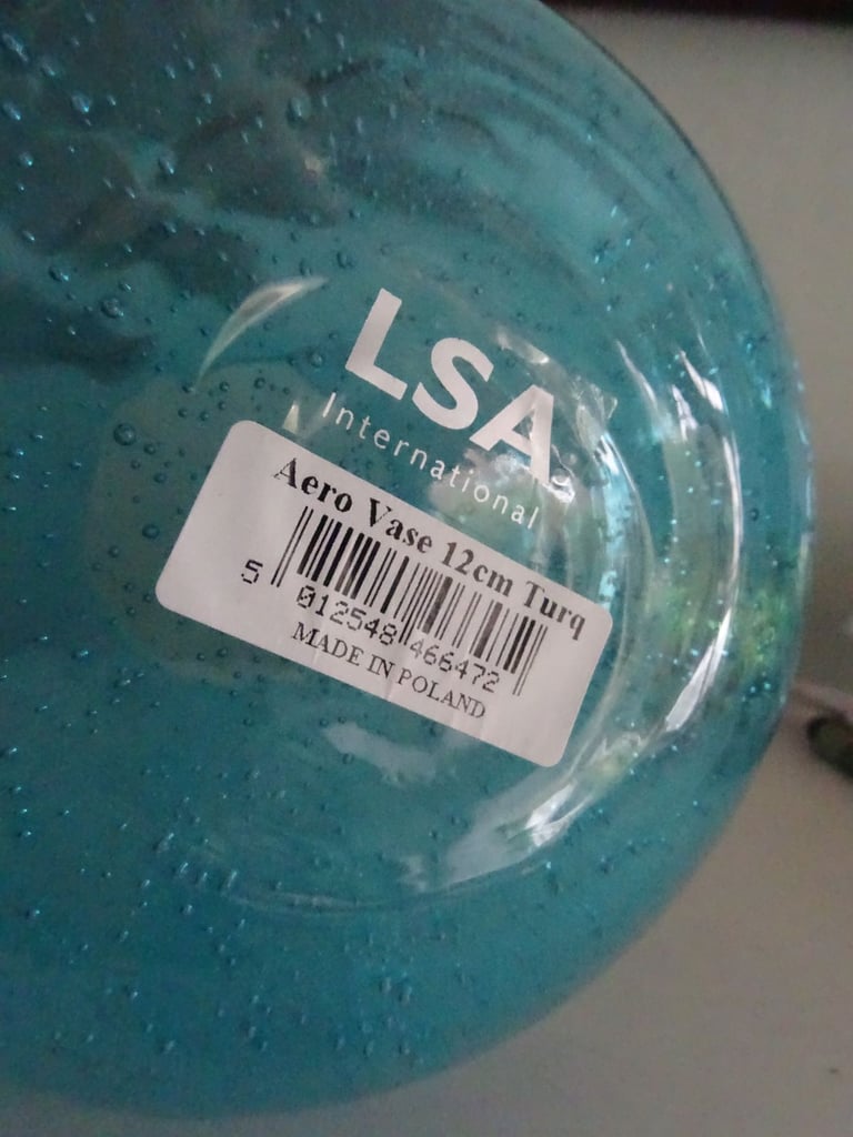 Handblown LSA Turquoise Glass Vase - made in Poland 12 cm -Unused