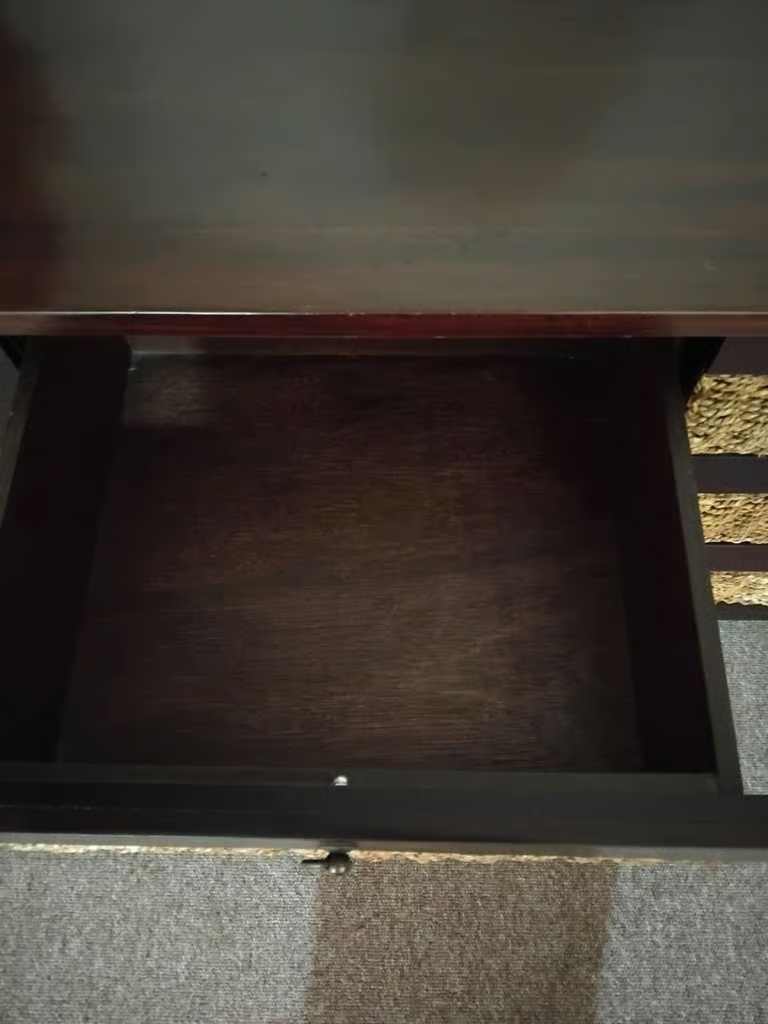 Excellent Quality and Great Condition Heavy Dark Wood and Wicker Chest of Drawers With 6 Drawers