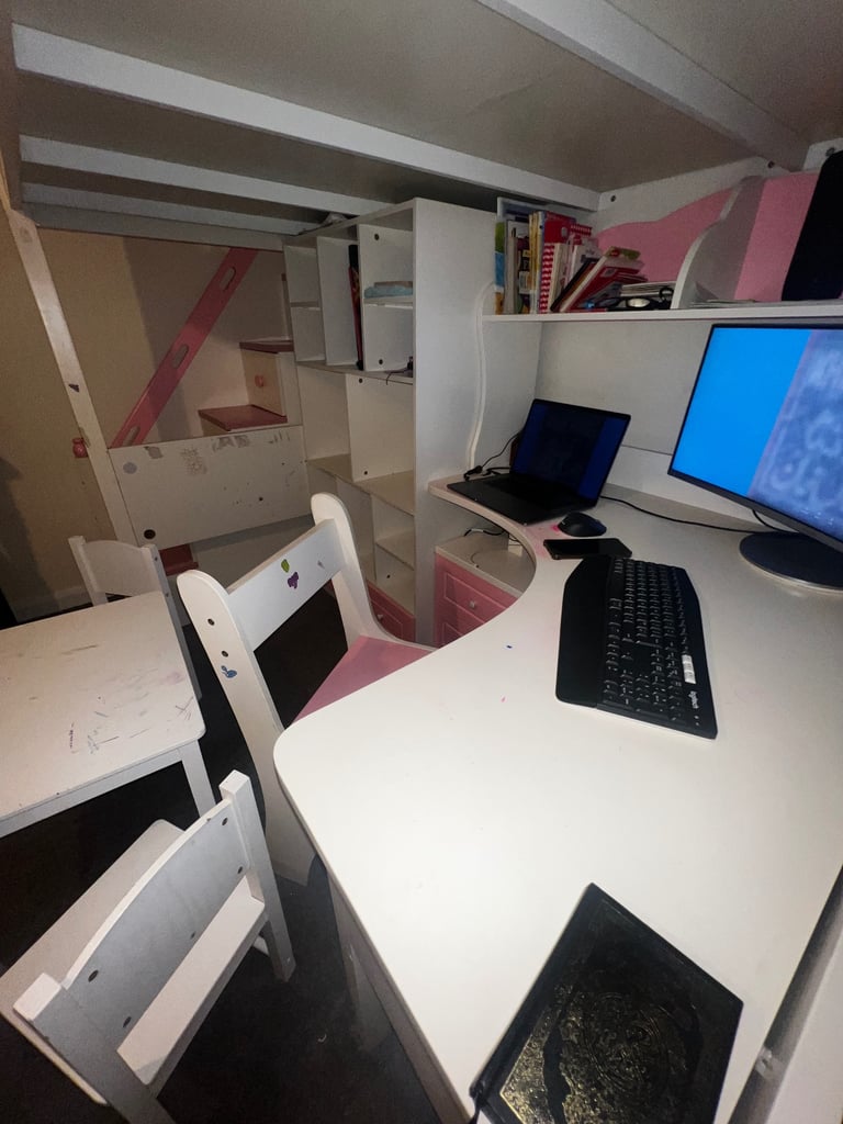 Bunk bed wardrobe desk, table and chair