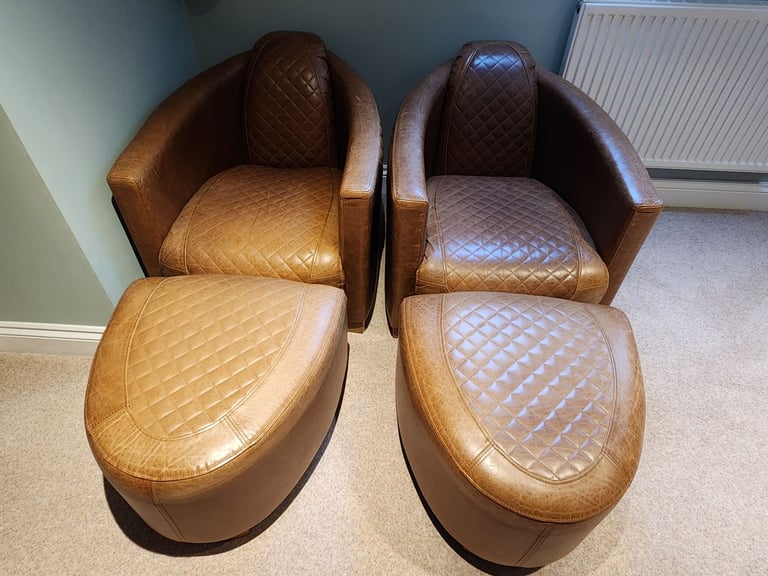 Leather chairs and footstools