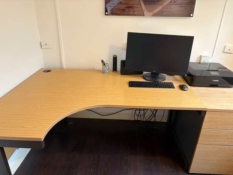 Office desk, side drawers and storage unit
