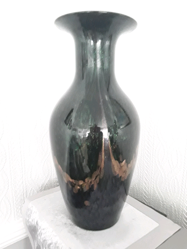 Table vase 16.5 inch high. Black with green,gold & purple sparkly design