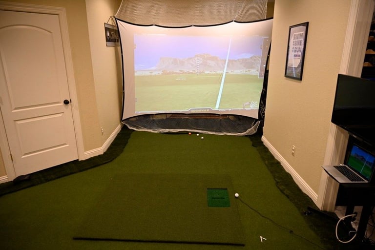 image for Optishot2 Golf Simulator, Floor Matt, Projector, Screen & Upgraded Tee Pad