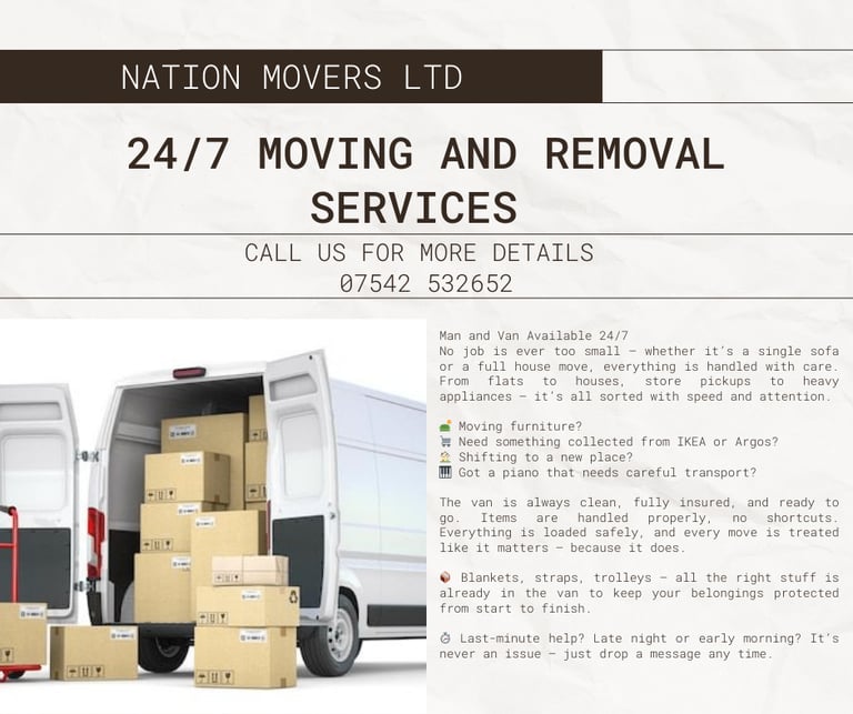 Urgent Man with Van Hire Furniture Movers House Flat Relocation Student Clearance Nationwide 24/7
