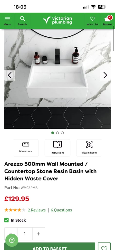 image for Countertop stone resin basin with hidden waste 