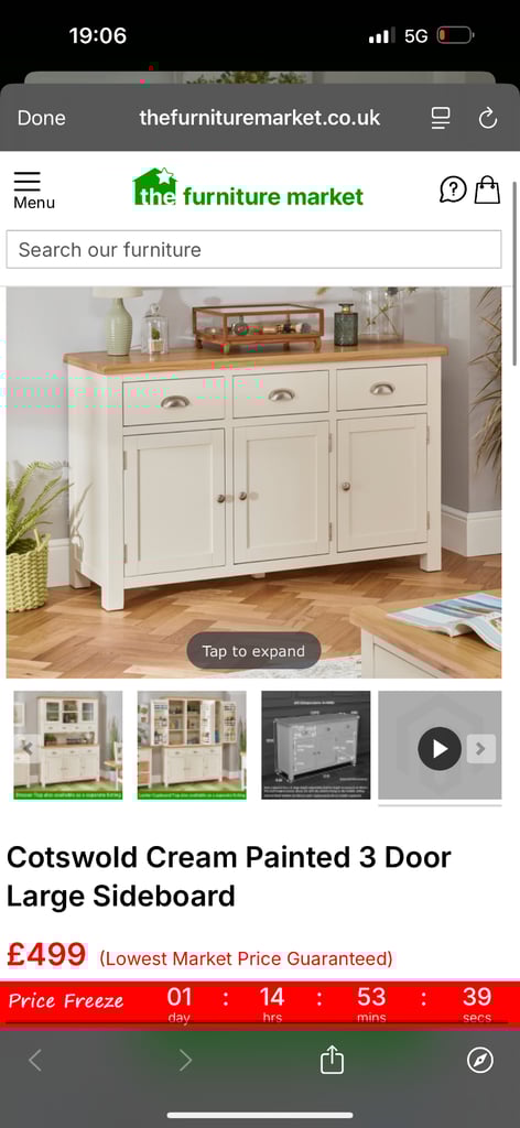 image for Cotswold Cream Painted 3 Door Large Sideboard