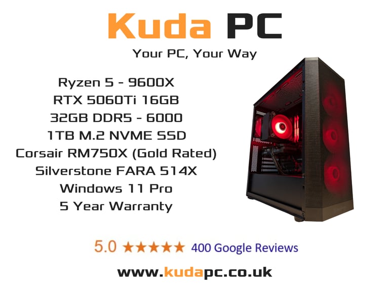 GAMING PC - Ryzen 9600X - RTX 5060Ti 16GB - 32GB DDR5 - 1TB SSD - 5 YEAR WARRANTY - KUDA PC