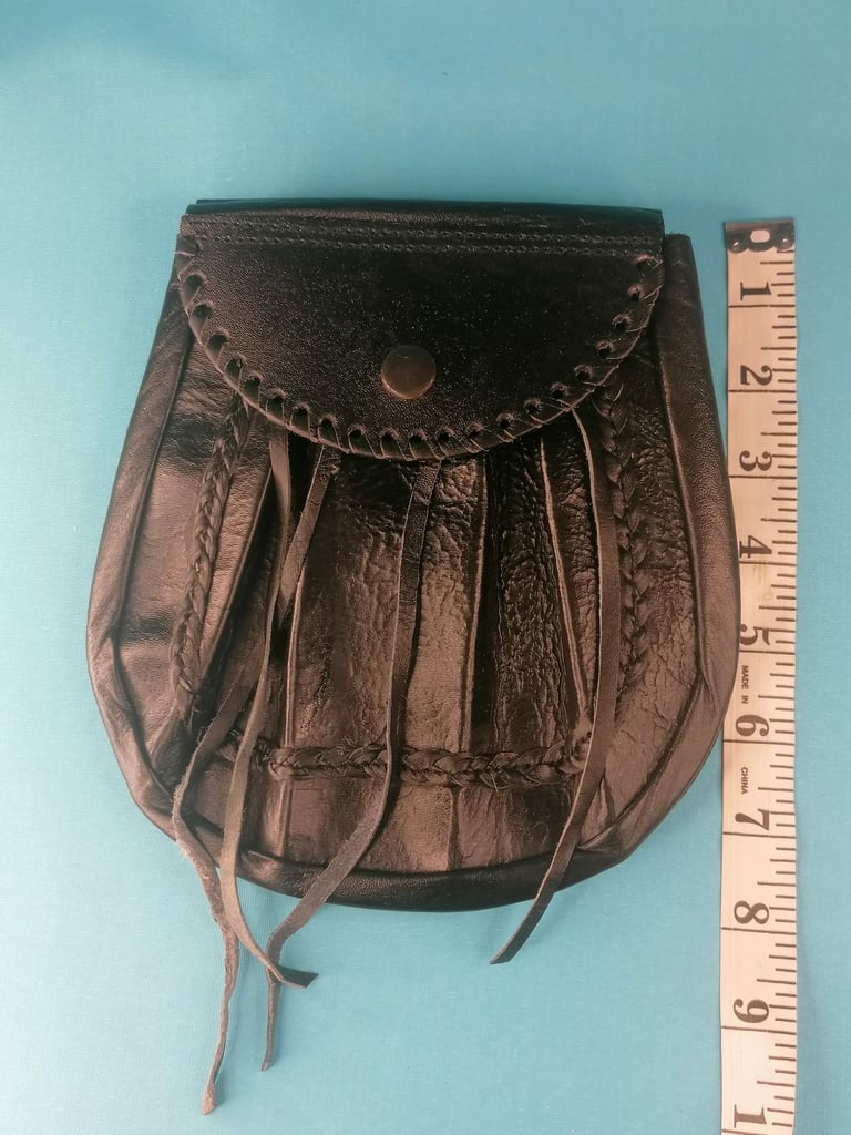 Vintage style Scottish Kilt Black Leather Sporran. With Lace Tassels. No chain belt