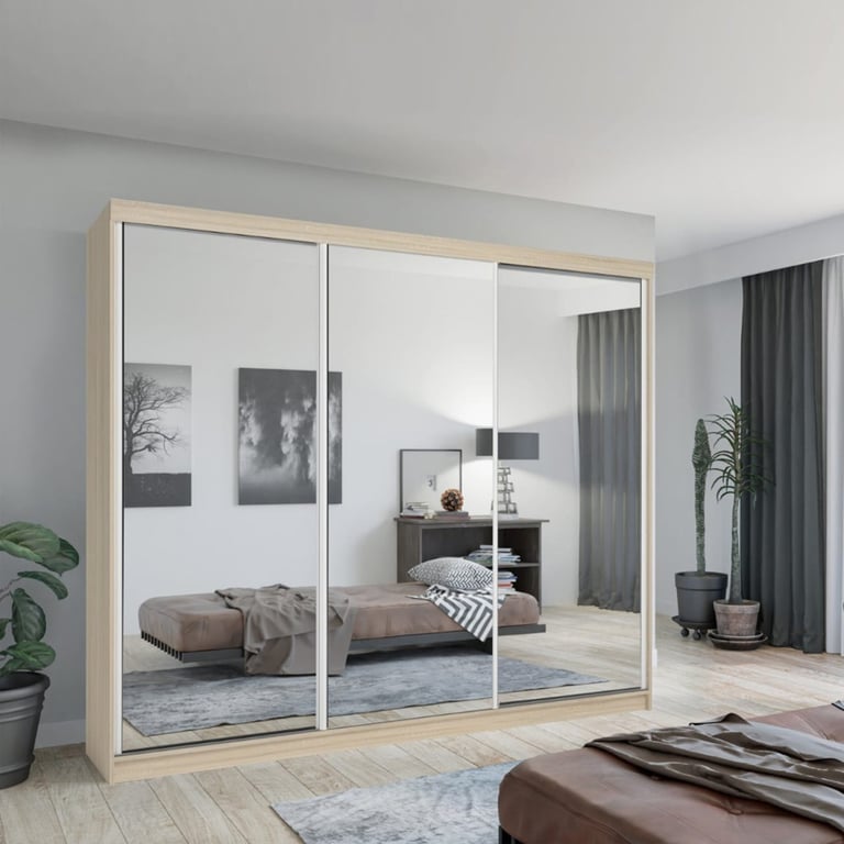 Brand New Milan 2 or 3 Doors Sliding Wardrobe with Full Mirrors, Shelves, Rails