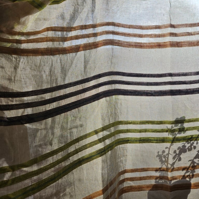 image for Large single sheer linen curtain, beautiful fabric. For privacy across glazed doors or large window.