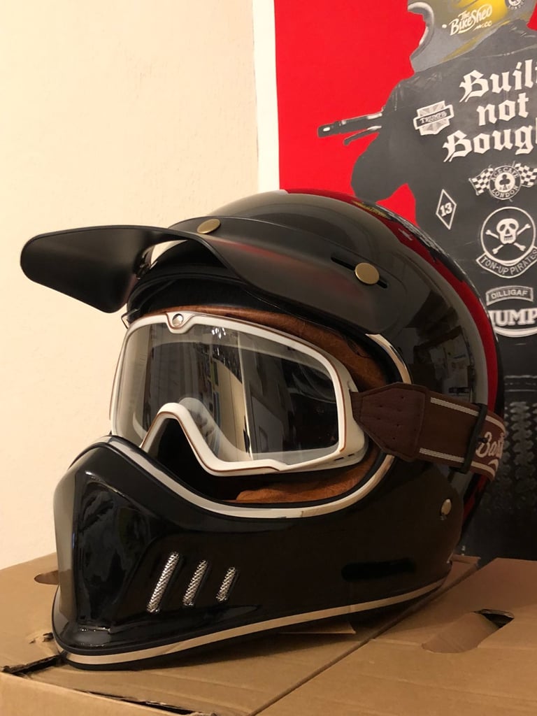 retro motorcycle helmet with google, brand new
