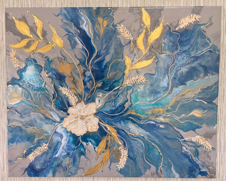 image for Original acrylic painting,  textured botanical design artwork 