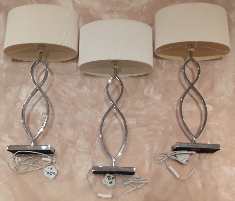 Dar lighting, polished chrome table lamps with shades x 2