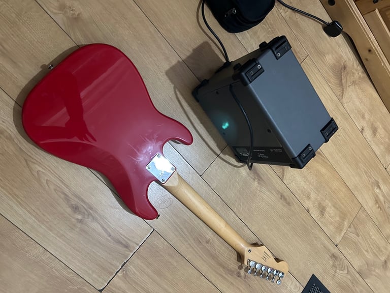 Fender Squire mini electric guitar  and 70w modelling amp - with carry case