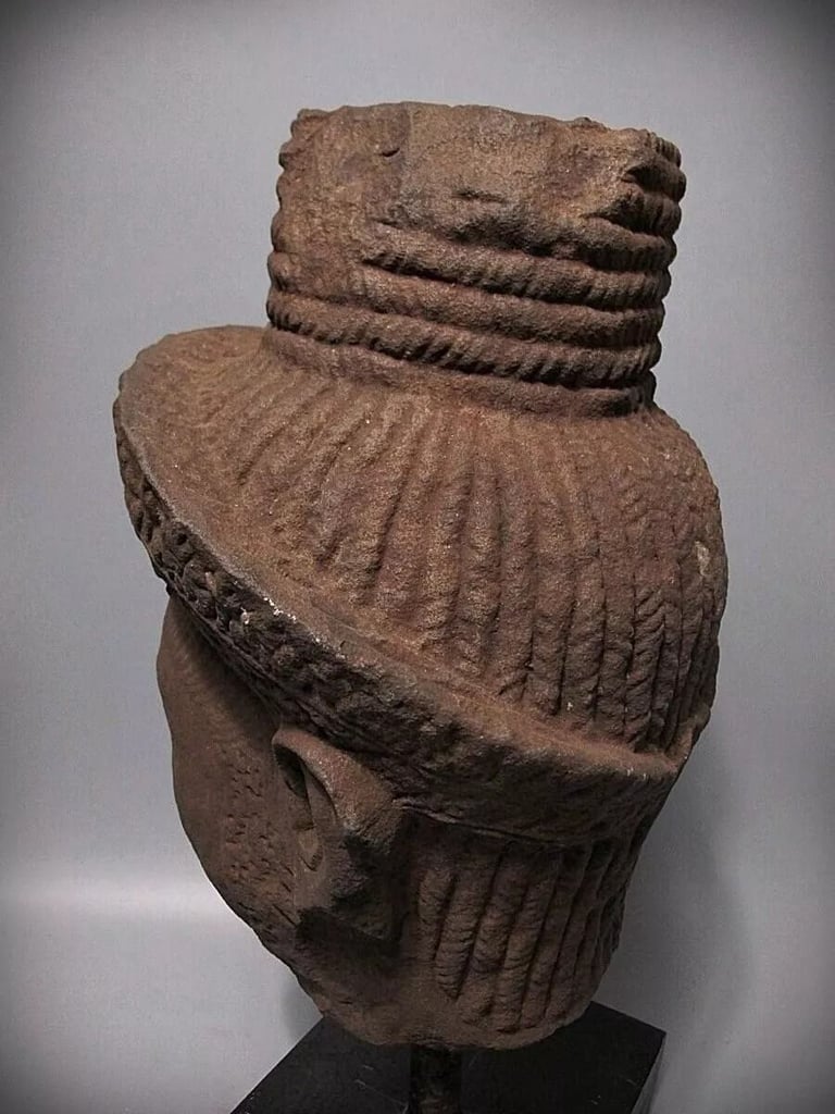 Antique Sculpture Khmer Sandstone Shiva Head Figure 'Bakheng Style'