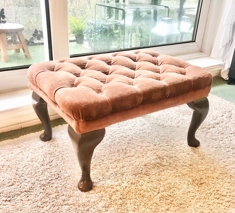 image for Antique vintage stool Queen Ann wooden legs, 57 cm wide 43 cm deep 32 cm tall