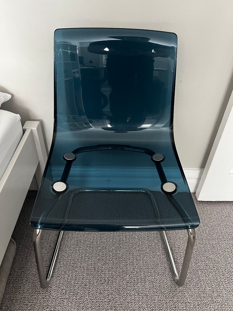 image for IKEA Tobias Chair – Smoked Blue Acrylic with Chrome Cantilever Frame