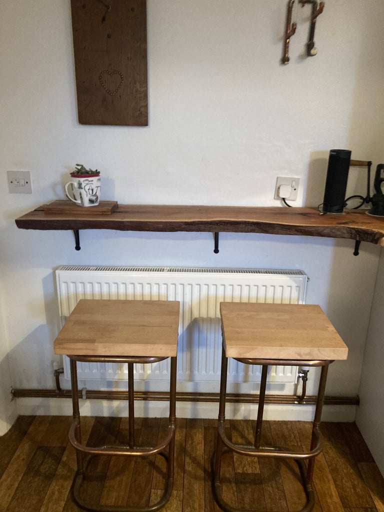 image for Industrial Style Bespoke Oak & Copper Bar Stools 