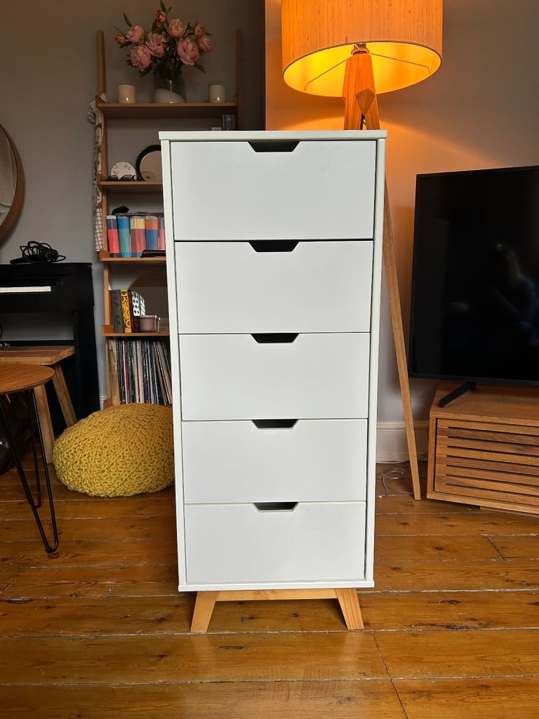 White set of draws, tall & narrow. 