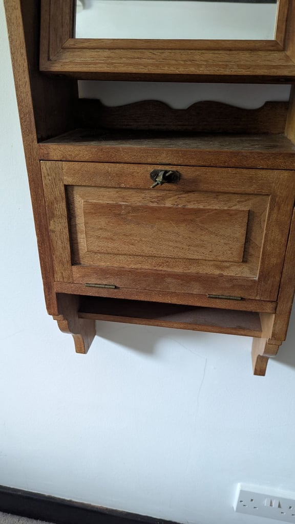 Teak wall unit with mirror : antique effect