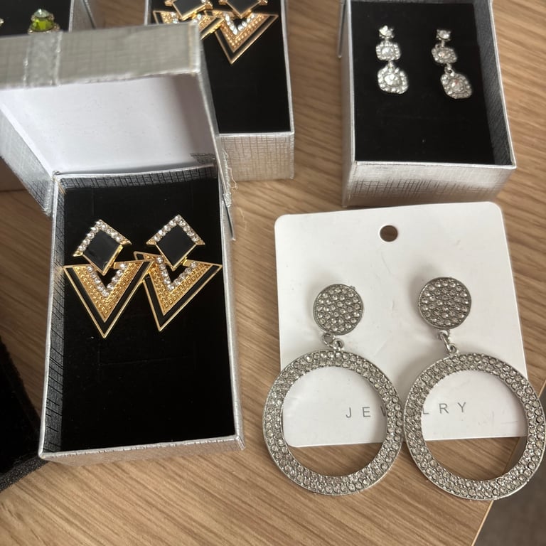 Large Costume Jewellery Bundle Silver & Gold Tone Earrings and Rings 29 items 