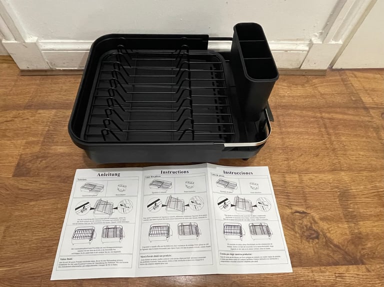 Brand New Extendable Dish Drainer Rack with Drip Trays and Utensil Holder