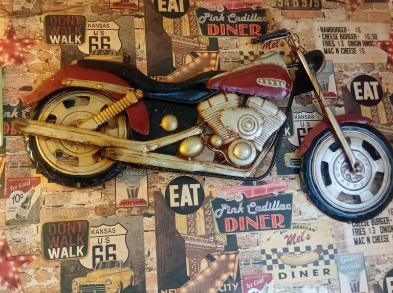 image for Motorcycle, Metal Wall Art, 3D Bike, Biker Motorbike Vintage, Man cave