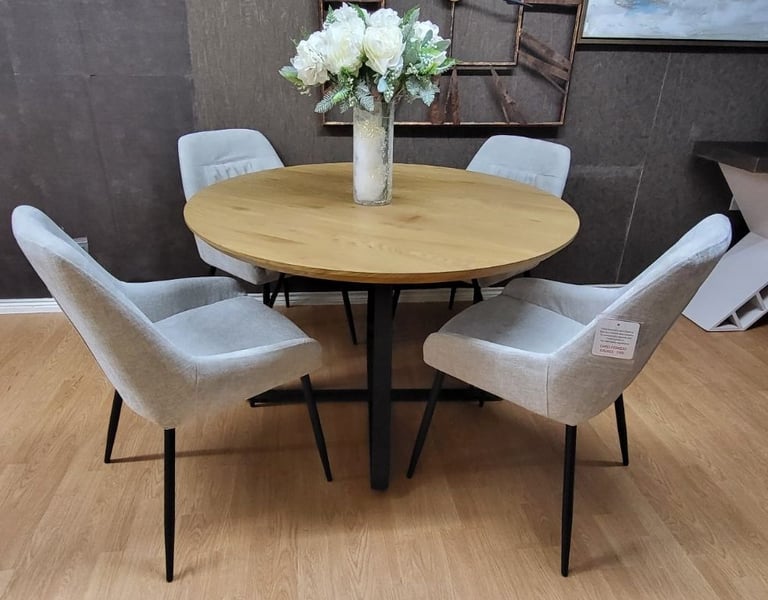 image for Ex-Display Round Dining Table & 4 Chairs