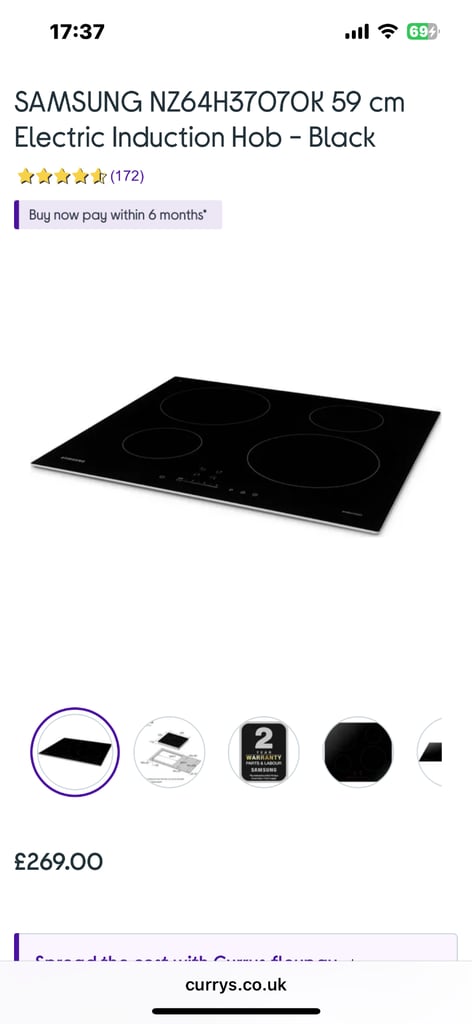 image for SAMSUNG NZ64H37070K 59 cm Electric Induction Hob - Black