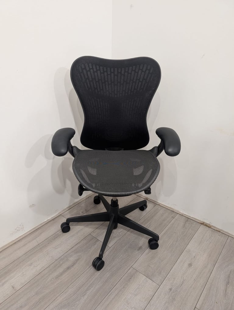 image for Herman Miller Mirra 2 Butterfly, Ergonomic, Adjustable, Graphite Mesh & Triflex, Black Swivel Base