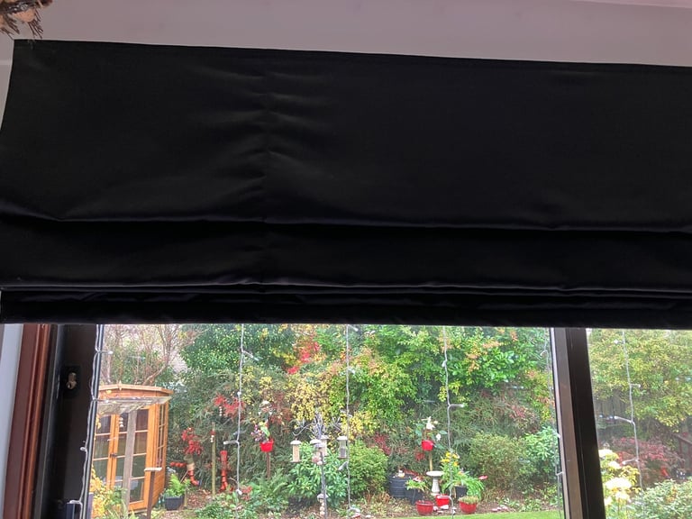 Lovely Black Roman Blinds with side track - large size (240cm x 210cm drop) Cost over £200
