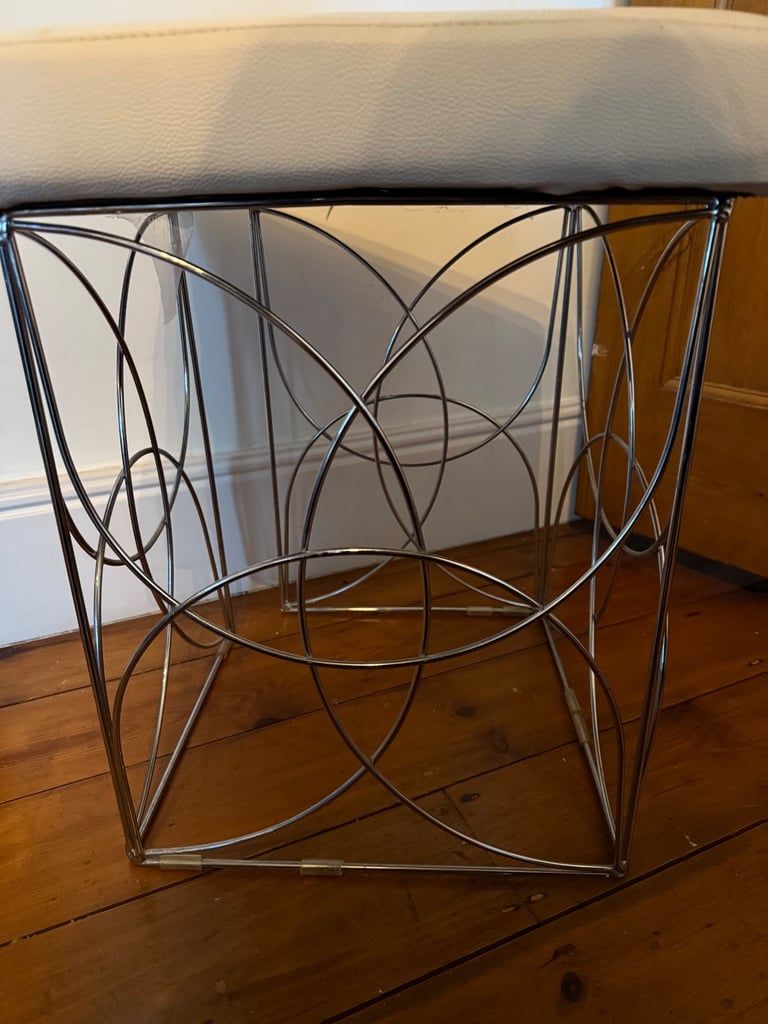 White leather vanity stool