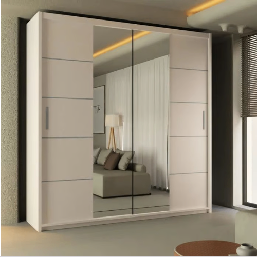 image for Brand New - Lisbon Mirror Sliding Door Wardrobe - White - SAME/NEXT DAY DELIVERY