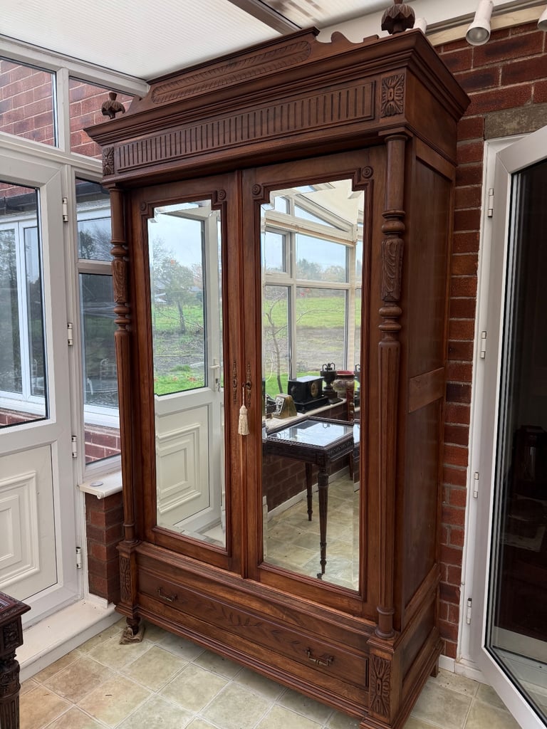 Stunning Antique French Walnut Mirrored Armoire Wardrobe