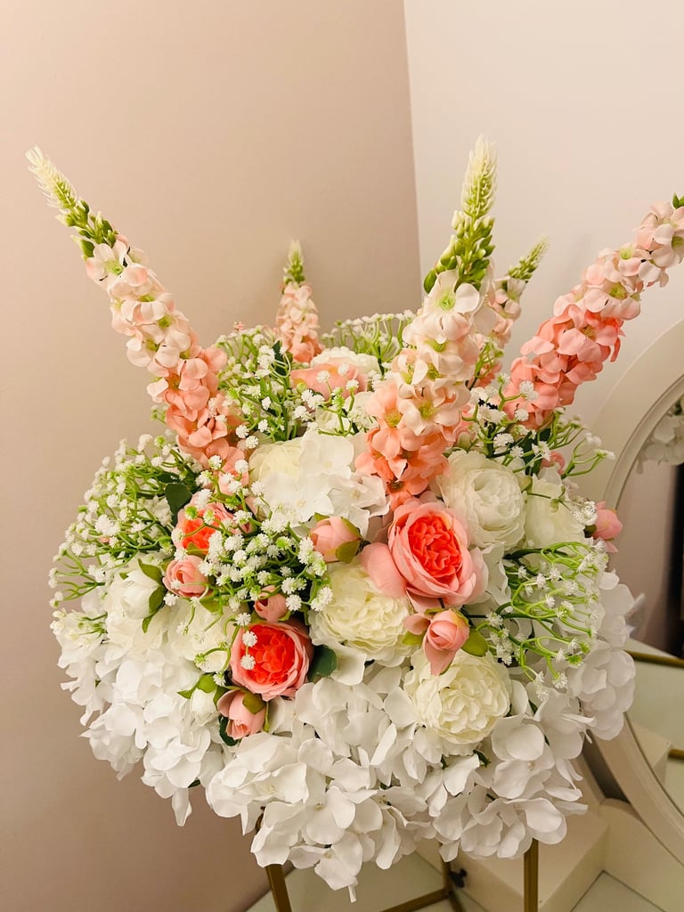 Beautiful Artificial Flower Arrangement on Gold Stand