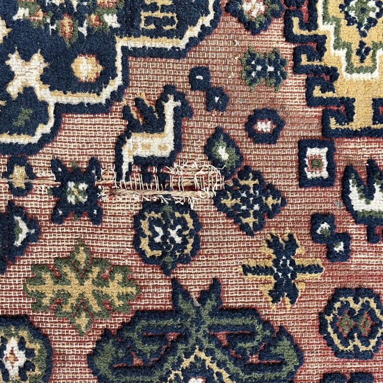 Vintage, large, area rug. Faded, distressed, worn. Farmhouse, country house look. COLLECT ONLY.