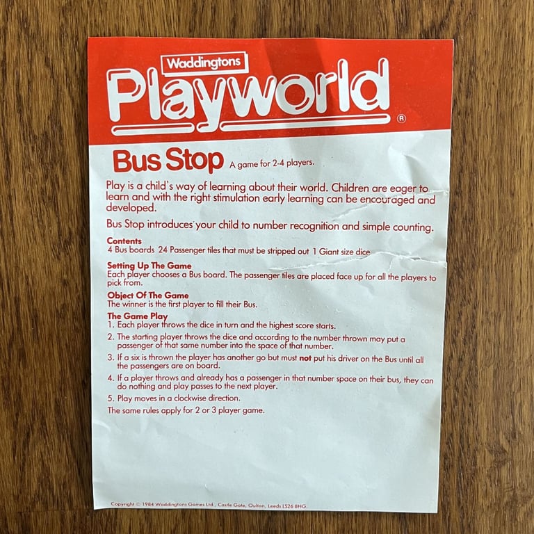 Vintage 1984 Waddingtons Playworld Bus Stop game. 2-4 players. 4+ years. £4 ovno. Can post.