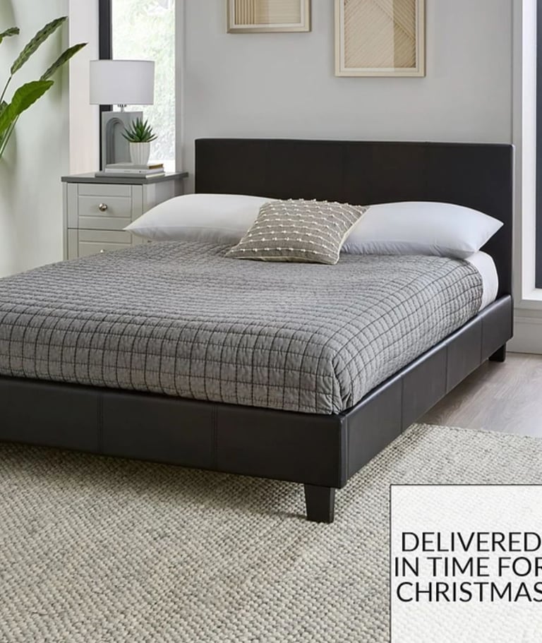 image for Kingsize faux leather bed and mattress 